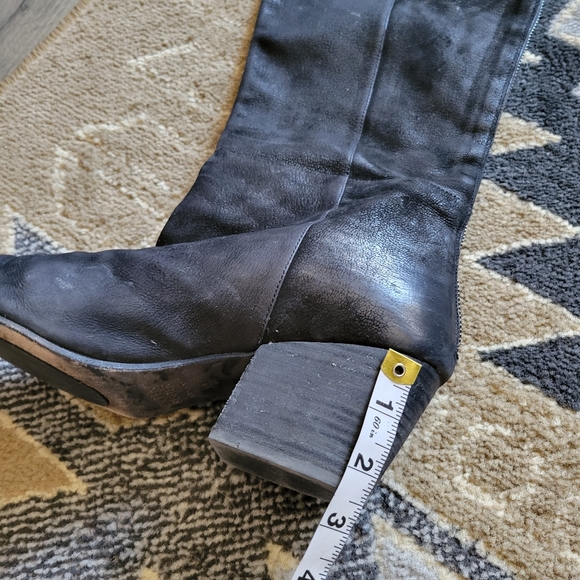 Eileen Fisher Black Leather Heeled Tall Boots - Picture 9 of 12